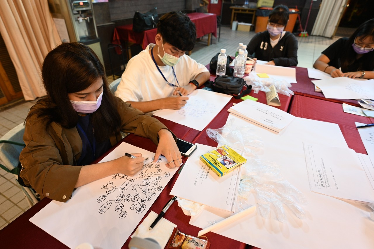 參與計畫活動的李詠寶同學（左一）繪製心智圖，設計人生版本。